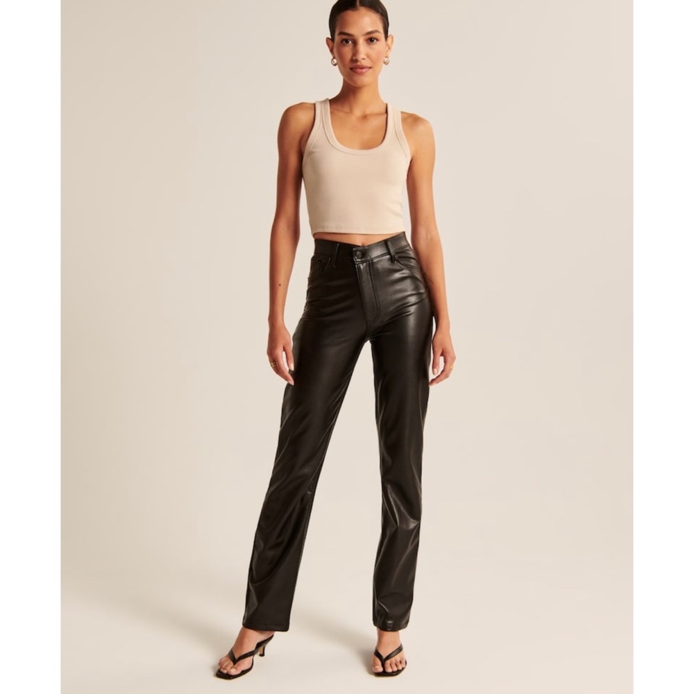 Abercrombie Criss-Cross Waistband Vegan Leather 90s Straight Pants - Size 24S